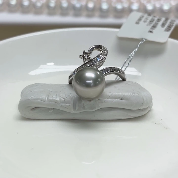 银S925镶嵌戒指海水珍珠10.2mm51号