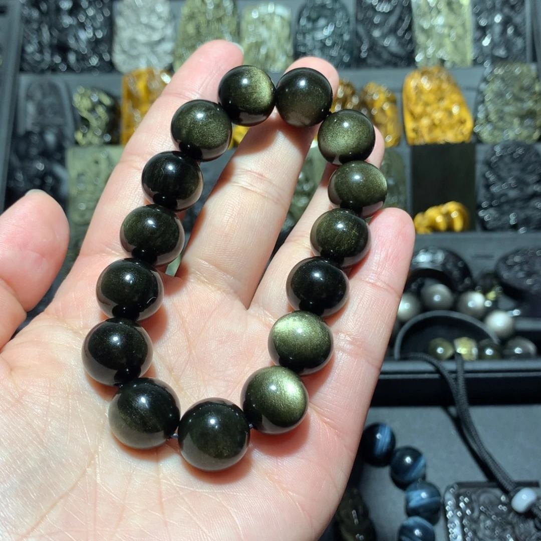 黑曜岩手串未镶嵌爱****格