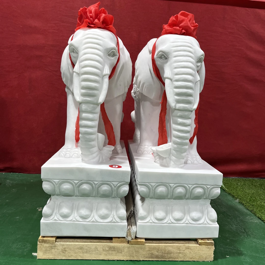 中式汉白玉手工石雕精品大象适合酒店别墅门口摆放工艺品雕塑摆设