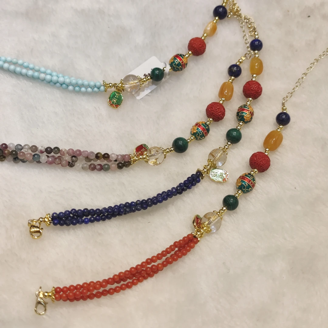 铜合金花岗石手链 寺院同款新年贺岁款多彩手链