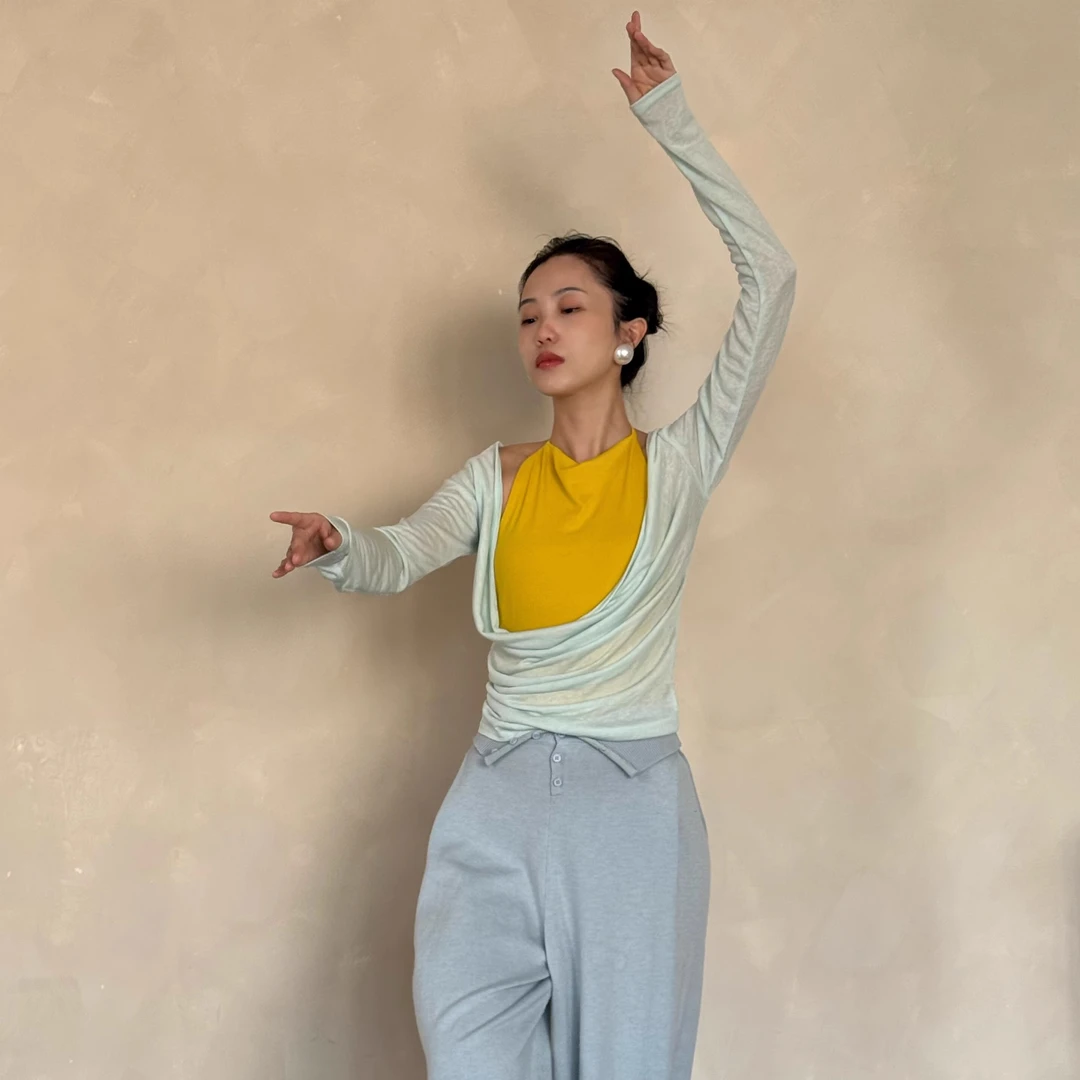 kokoyaya瑜伽罩衫天丝长袖吊带背心带胸垫针织T恤内搭两件套薄版