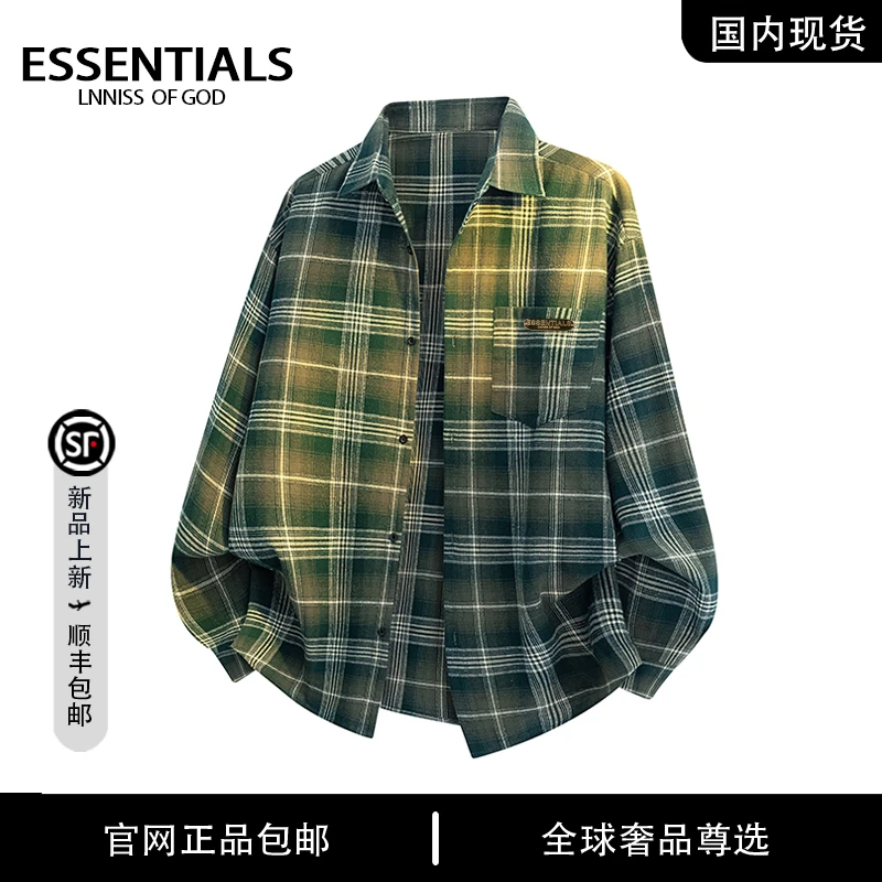 【官方奥特莱斯】品牌折扣 美式复古格子长袖衬衫慵懒街头情侣外套