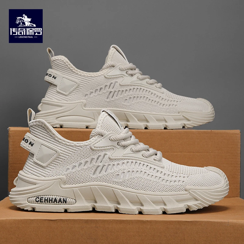 传奇保罗2025春季新款时尚男士男鞋网面鞋休闲软底轻便运动飞织鞋