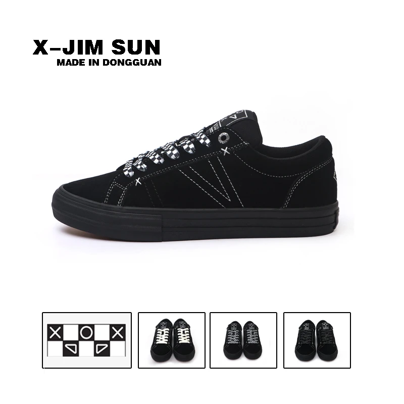 击上滑板鞋运动武士黑系带棋盘格复古美式休闲鞋德训鞋开学鞋子