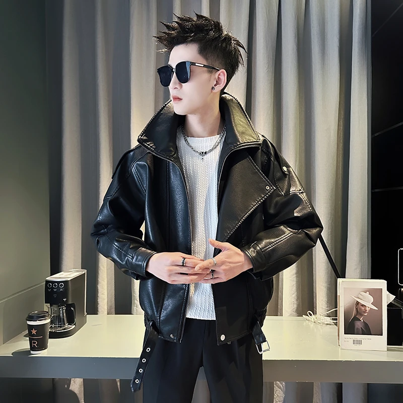 皮衣外套男春秋季2025新款爆款高级感潮牌痞帅立领男士短款皮夹克
