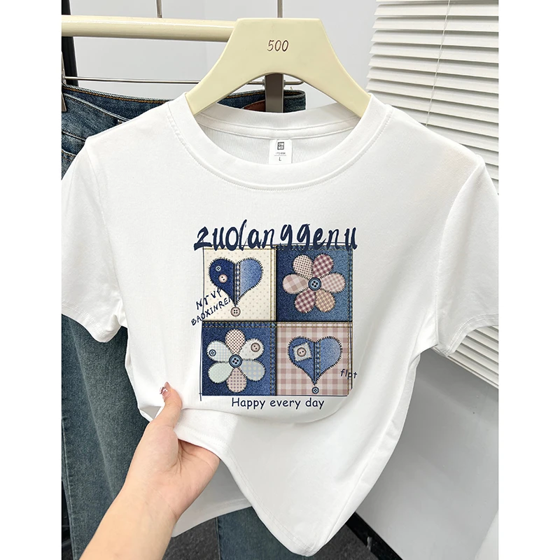 正肩圆领短袖t恤女夏季2025新款韩版气质设计感小众别致显瘦上衣