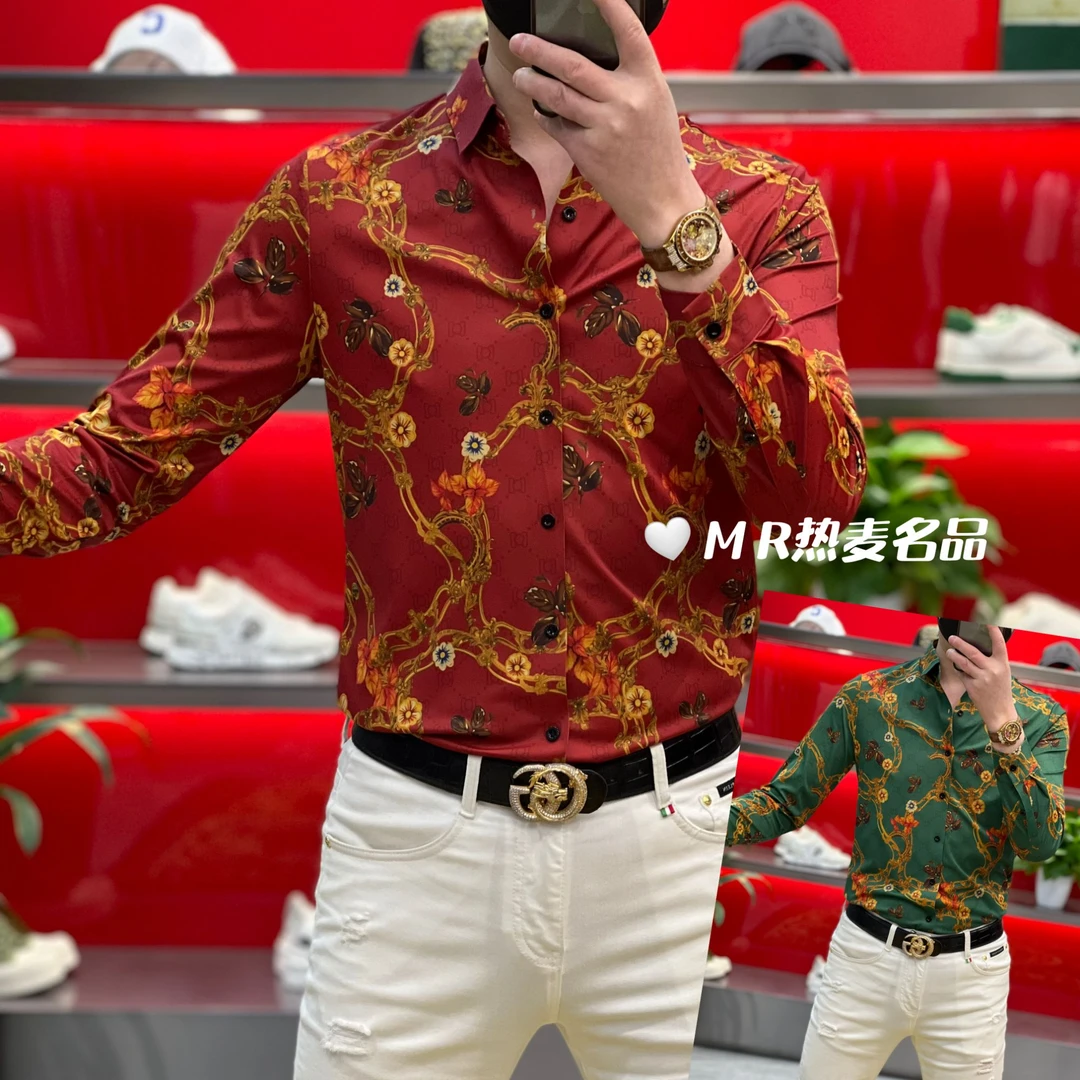 【热麦甄选】春夏衬衫藤花菱形格25款 男士修身高端休闲弹力衬衫