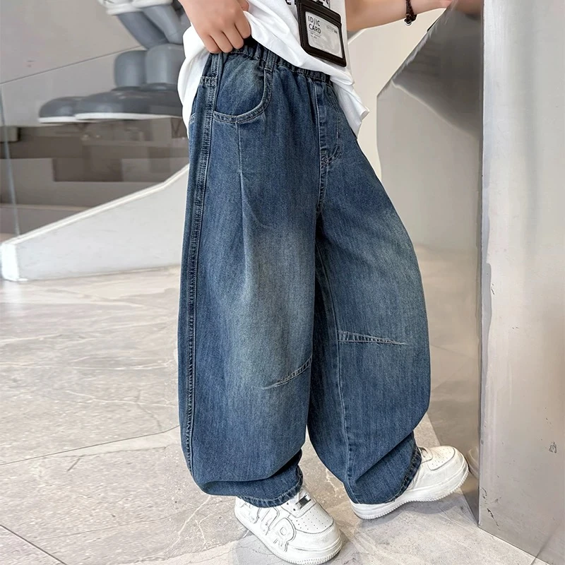 痞帅有腔调~男童早秋韩版百搭慵懒设计款潮流弯刀牛仔裤10138