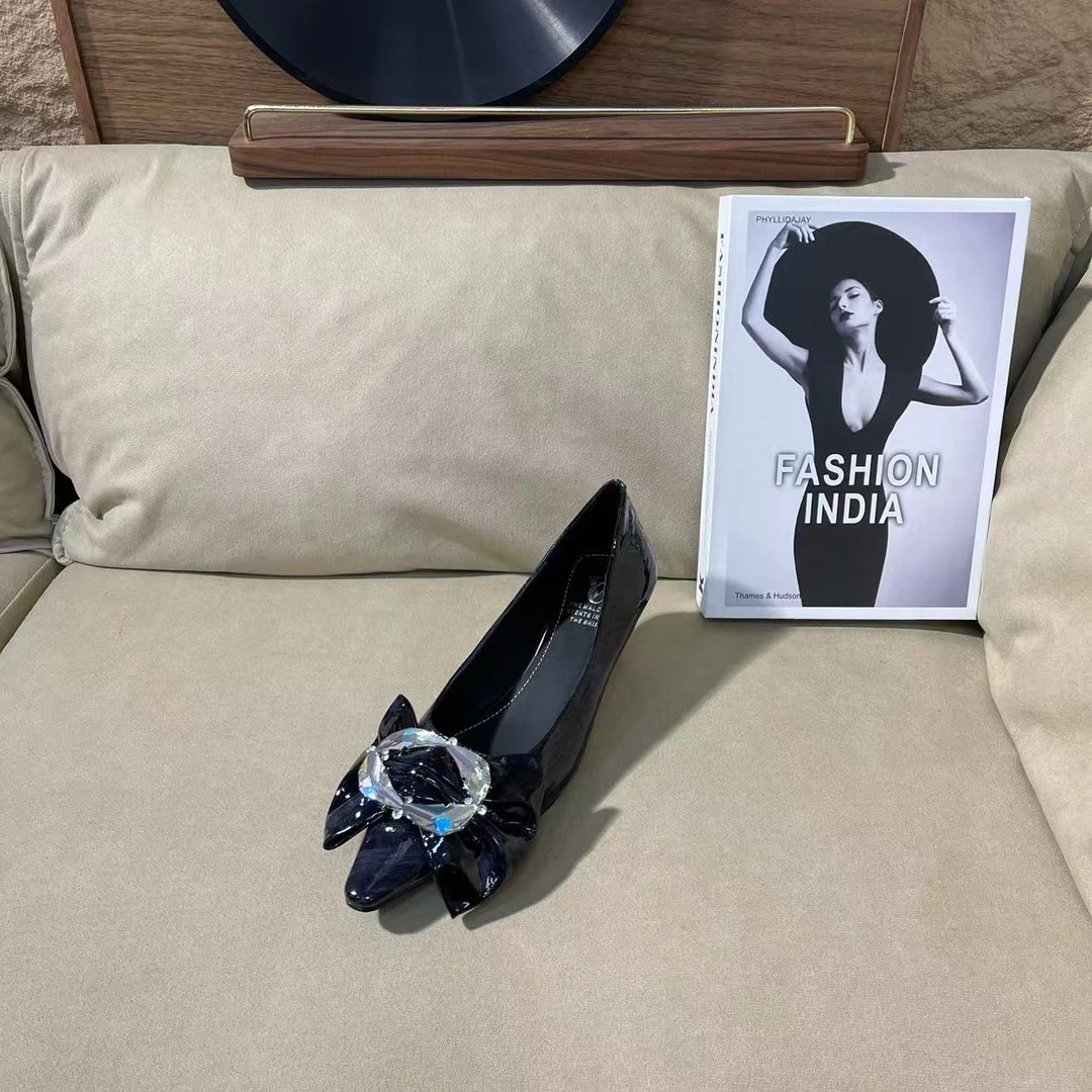 1052【森海】杏色春夏新款蝴蝶结尖头低跟气质浅口手工单鞋C【3cm】