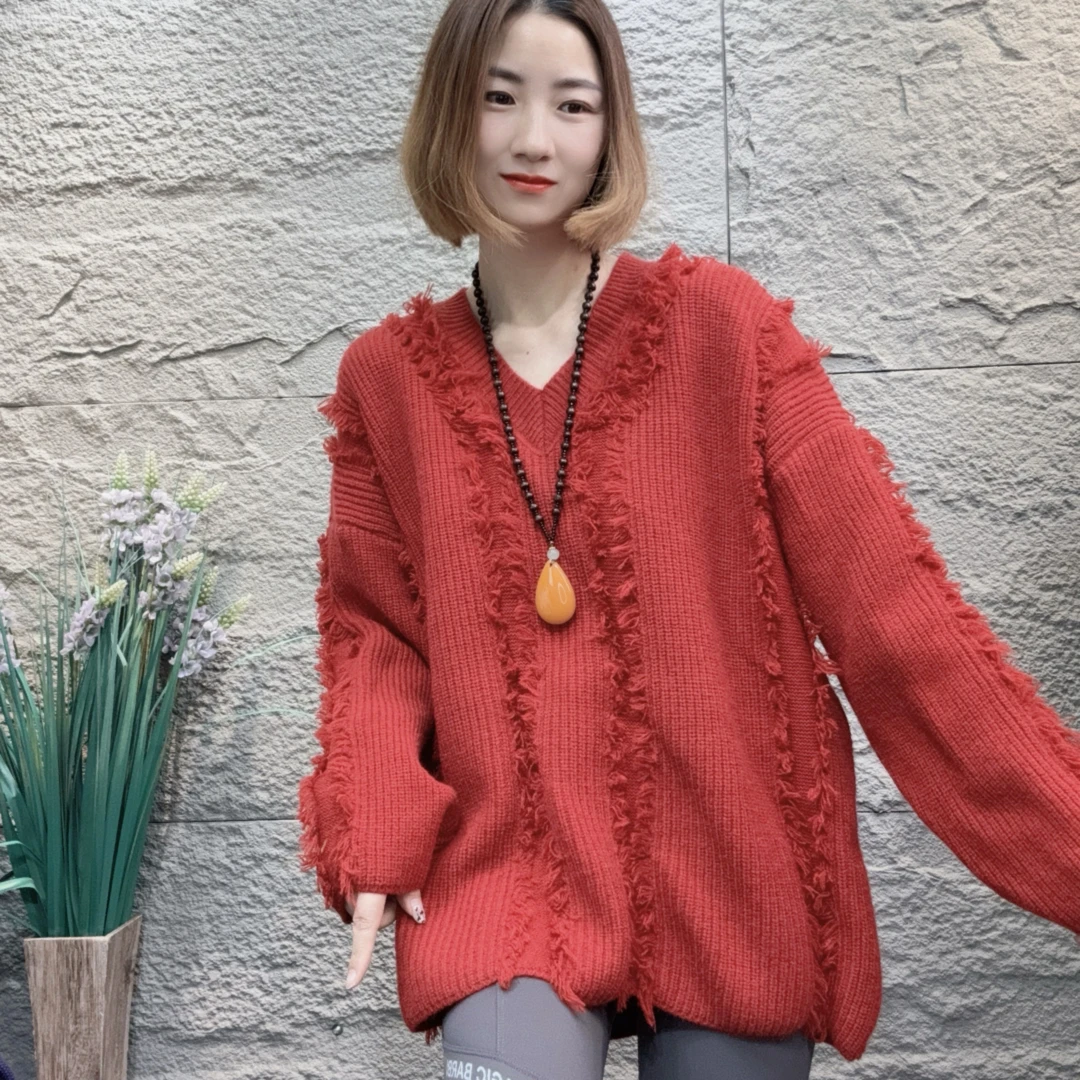 YXR&2025秋冬时尚新款V领毛衣宽松休闲潮流百搭