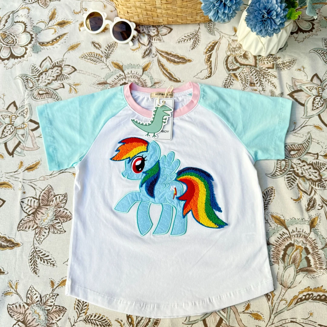 2025年夏季新品女童小马宝莉贴布绣拼色短袖上衣