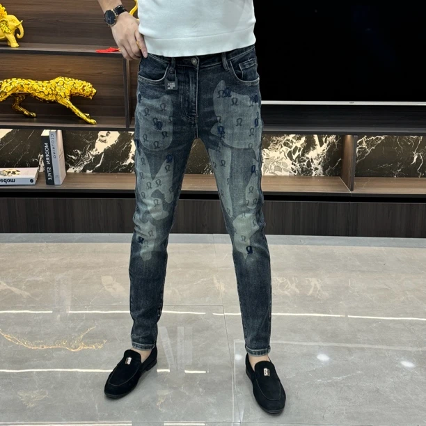 7250-秋季男士高品质时尚欧货印花修身小脚牛仔裤
