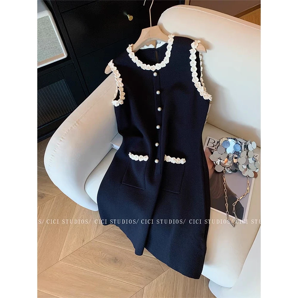 法式小香风针织背心连衣裙女夏2025新款气质贵气优雅显瘦收腰短裙