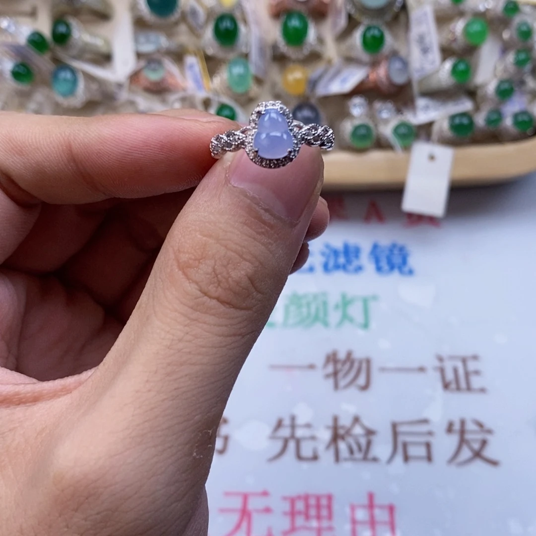 翡翠戒指银S925镶嵌天然缅甸翡翠a货