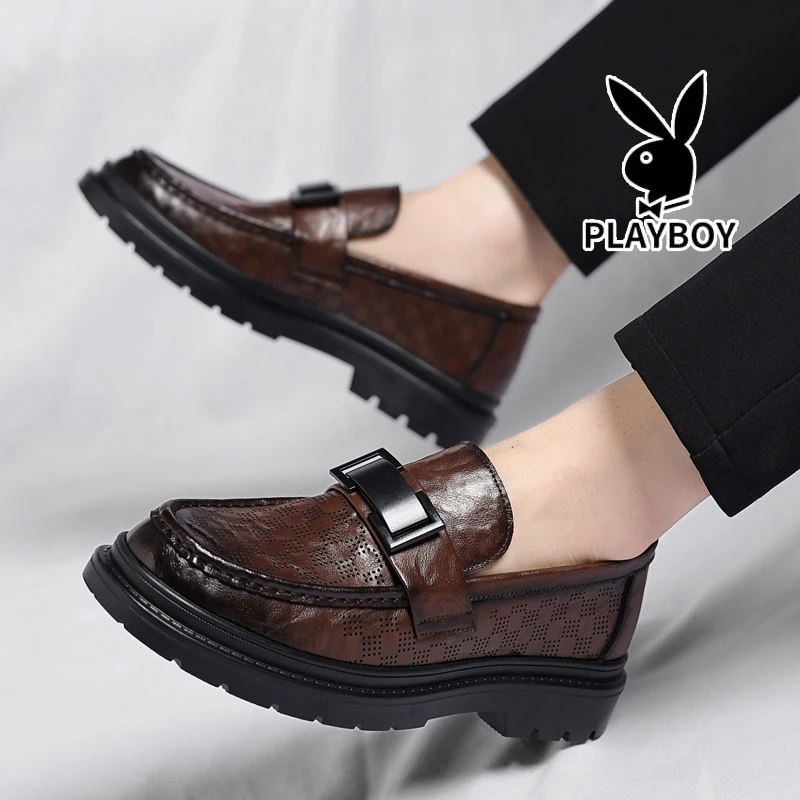 花花公子男士凉皮鞋2025夏季新款镂空透气休闲鞋懒人一脚蹬乐福鞋