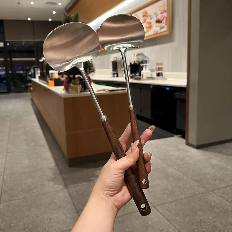 洛诺兔304不锈钢胡桃木铲炒铲煎铲厨房炒菜煎肉老式迷你铲子厨具