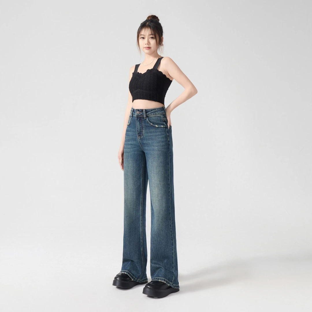 福老板|青花瓷|高腰阔腿牛仔裤女秋2025新款显瘦垂感复古直筒裤子