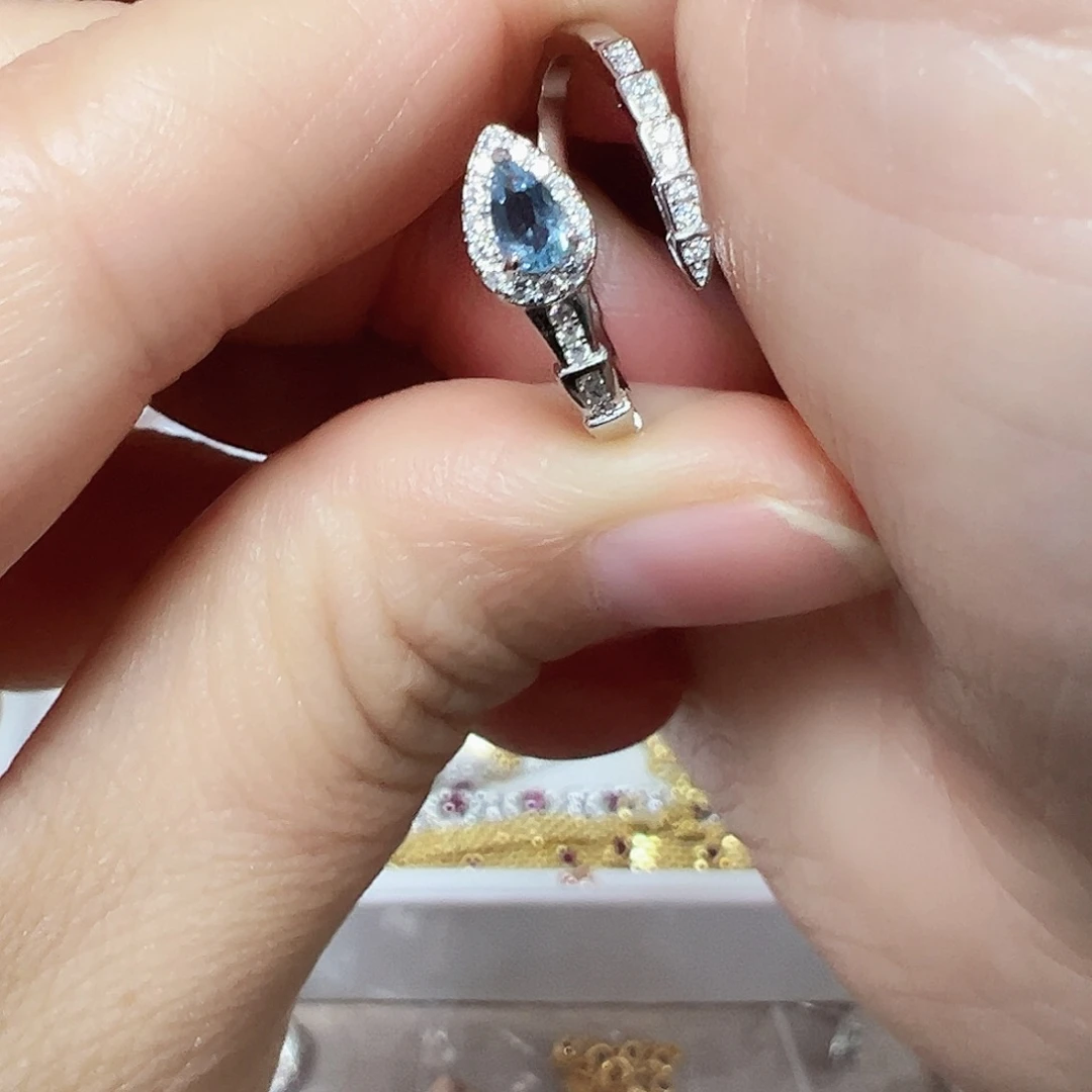 银S925镶嵌海蓝宝石戒圈