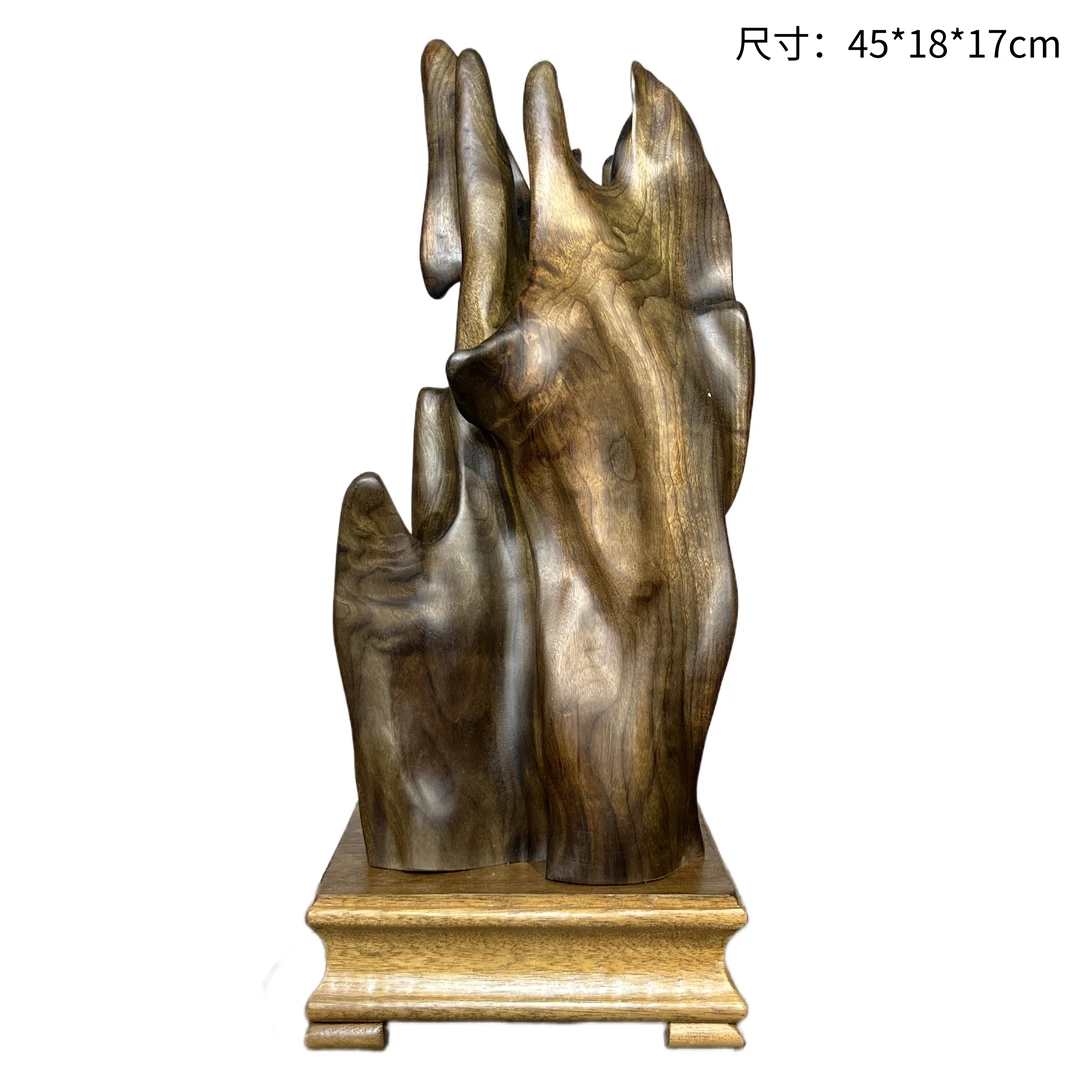 高45cm摆件乌木金丝楠（小叶桢楠）无漆无色底座胡桃木