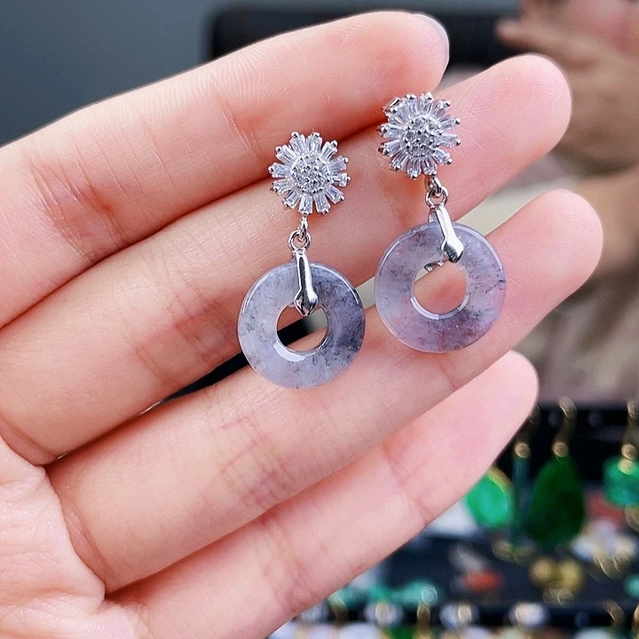 翡翠耳饰银S925镶嵌饰品