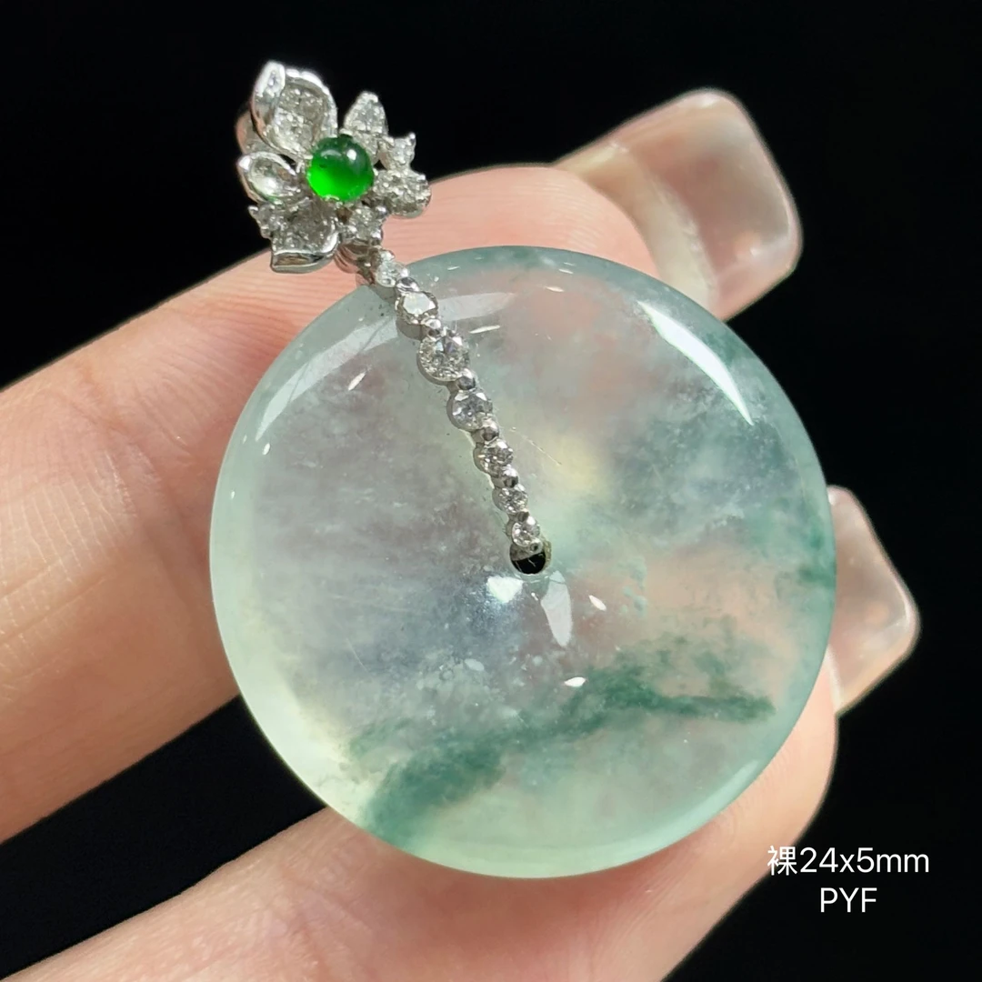 《缅甸正宗翡翠珠宝严选》冰晴底飘花平安扣玉石吊坠（下单质询客服）