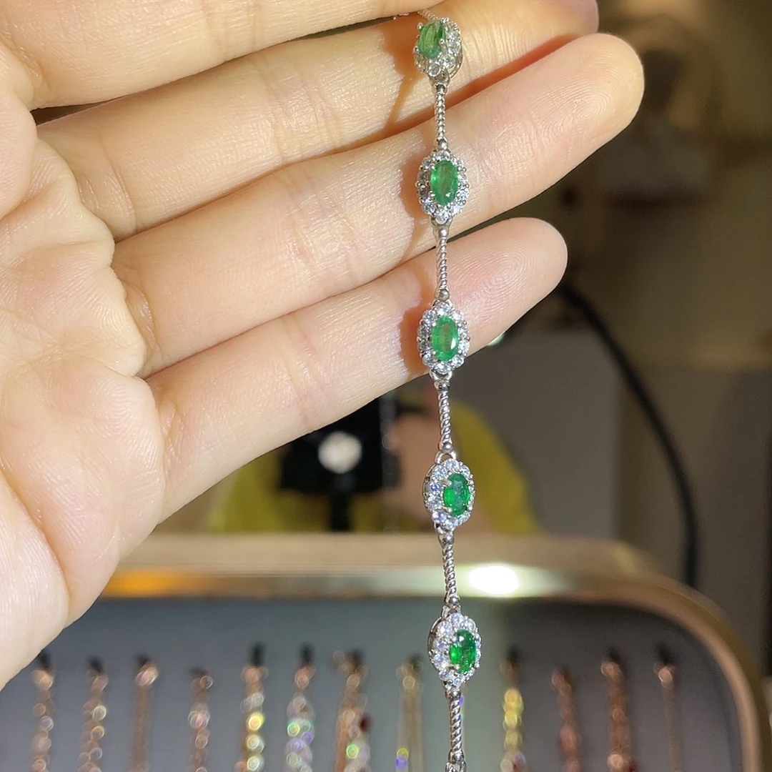 手链银S925镶嵌祖母绿