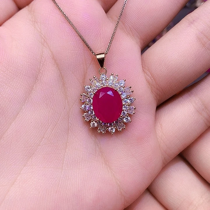 红宝石颈饰银S925镶嵌