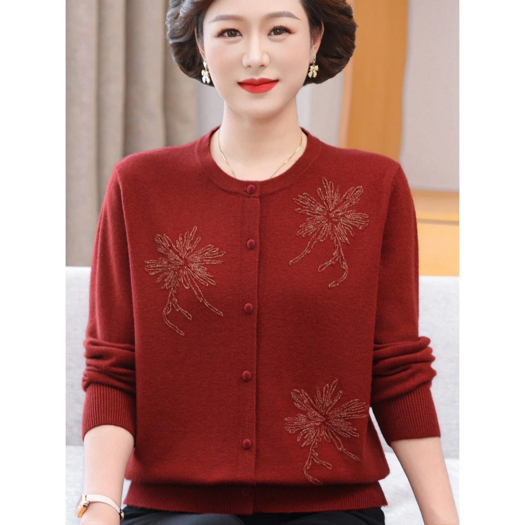 俞兆林中老年女秋装针织薄开衫洋气毛衫外衣50岁妈妈装春秋毛衣短