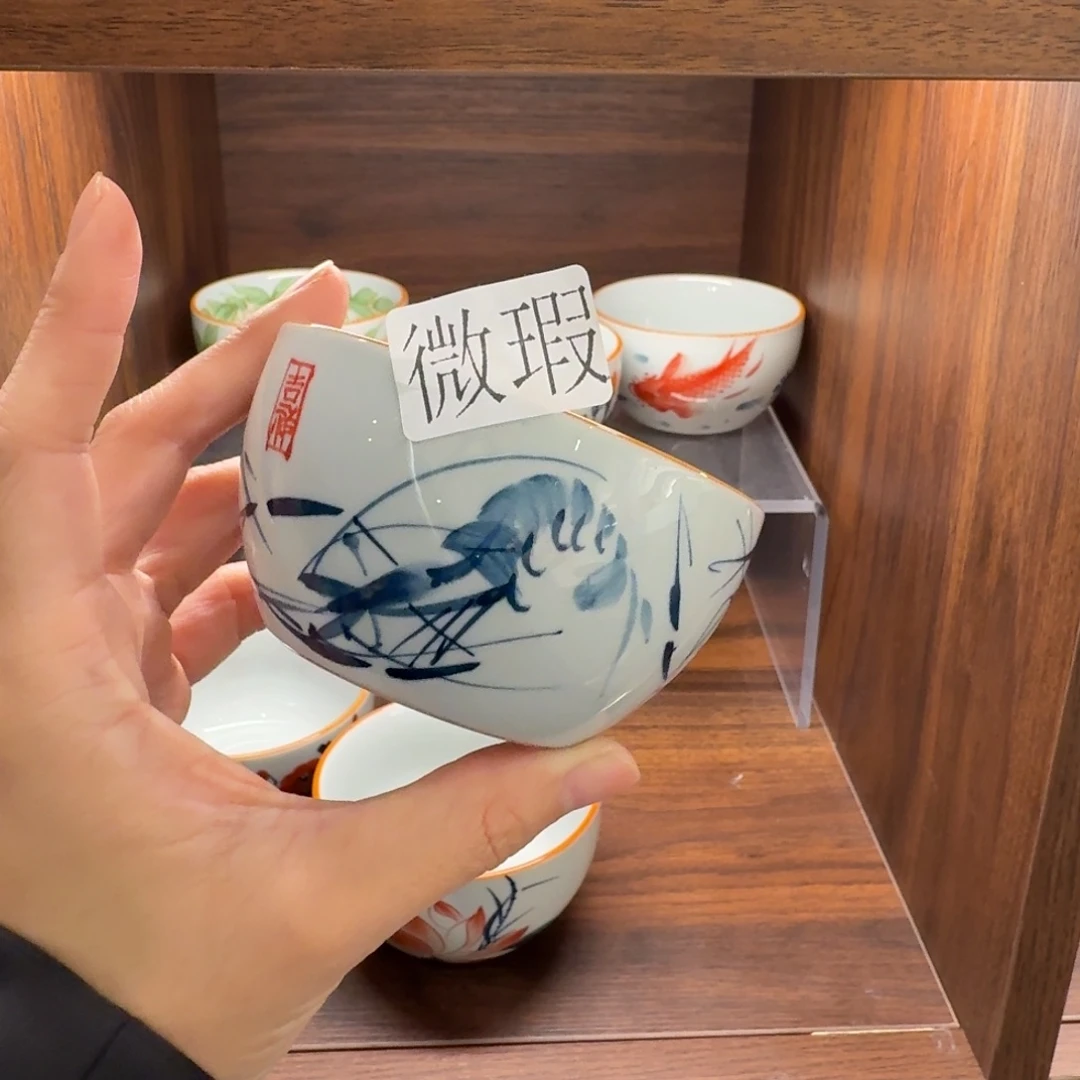 釉下手手绘茶具微瑕