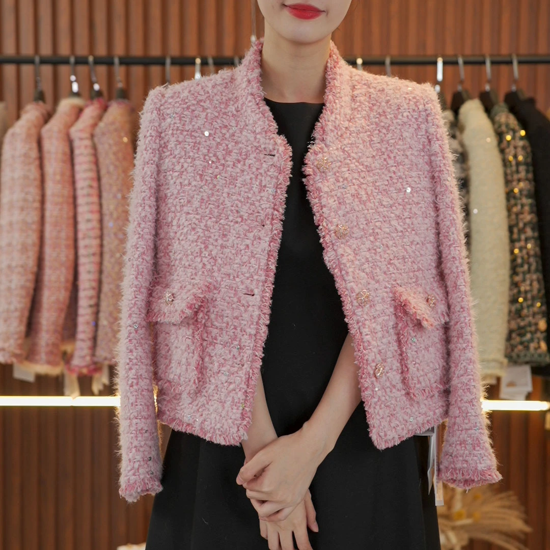 DOREENA【樱花粉】时尚短款时尚小香风法式亲肤粗花优雅短外套女