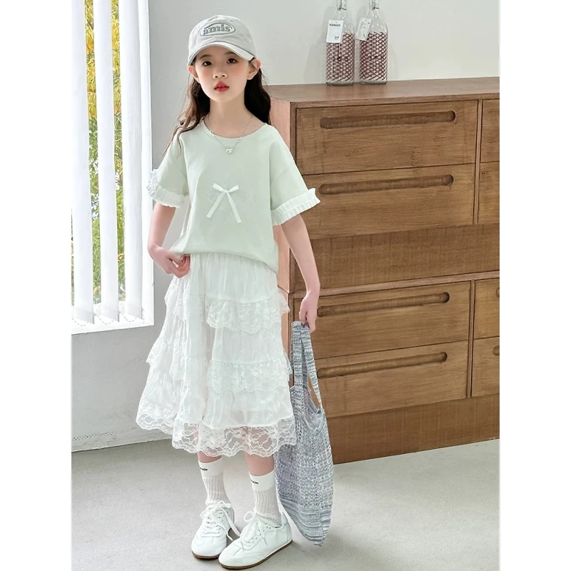 女童夏装套装2025新款洋气儿童夏季短袖T恤半身裙大童休闲两件套