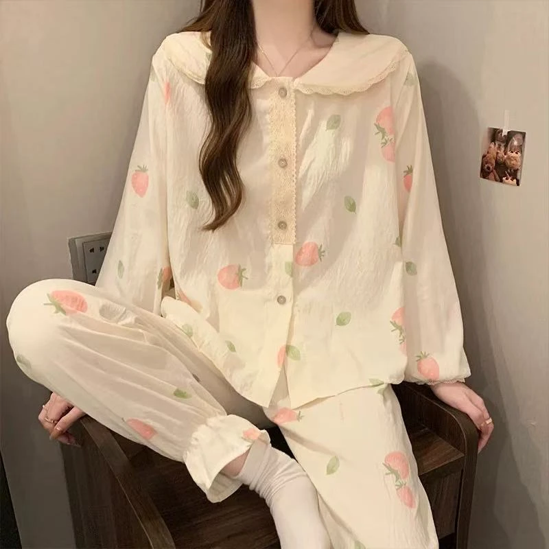 《雨桐精选》木耳花边领长袖家居服-1203