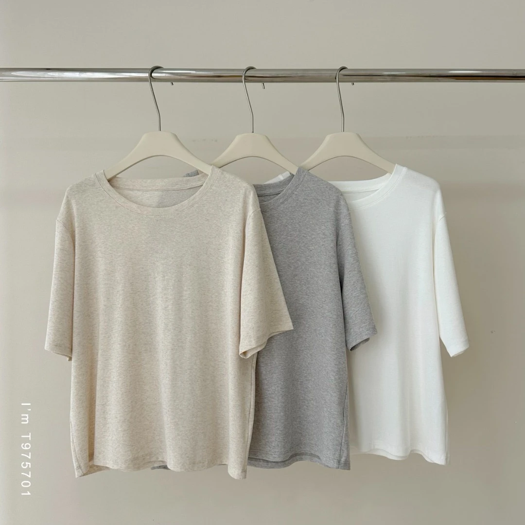 新款气质休闲百搭时尚圆领舒适短袖T恤T975701