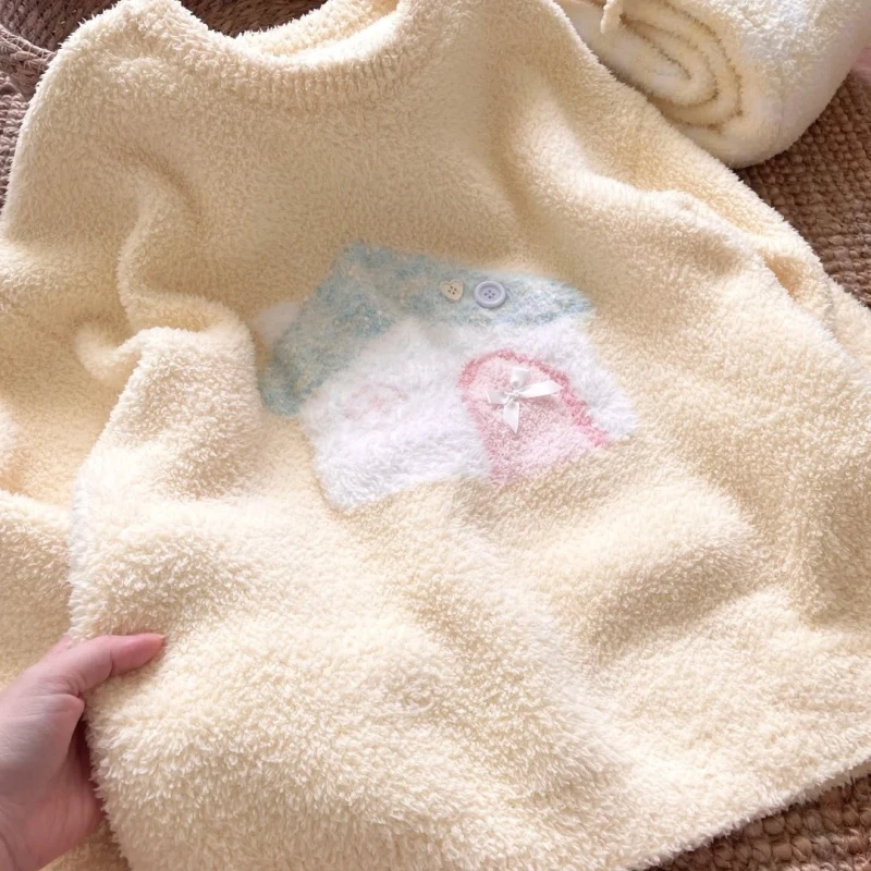 侘町黄色房子格纹2025新款套头冬季睡衣女加厚羽毛纱可外穿家居服