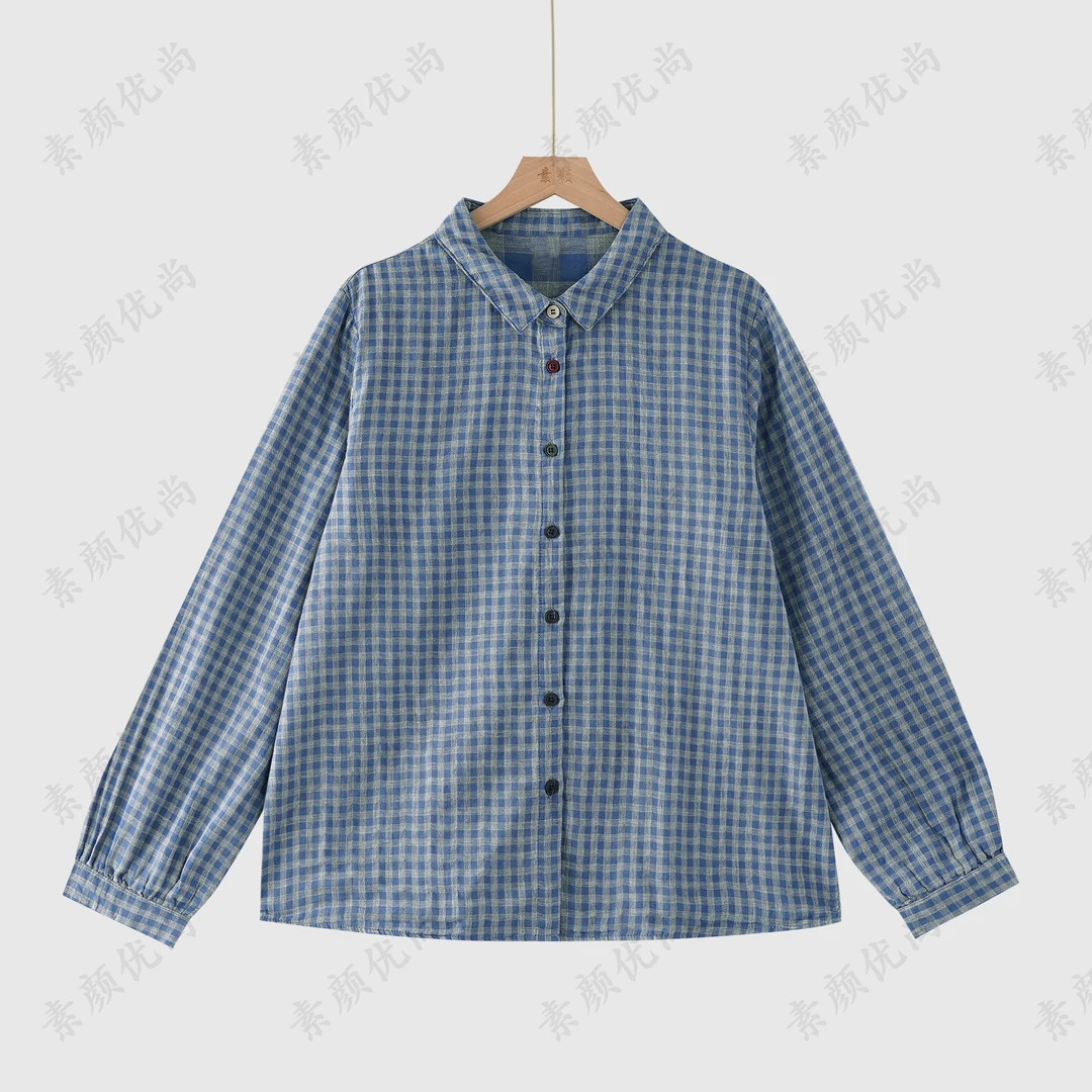 【素颜】2025早秋新款百搭100纯棉色织格纹长袖衬衫