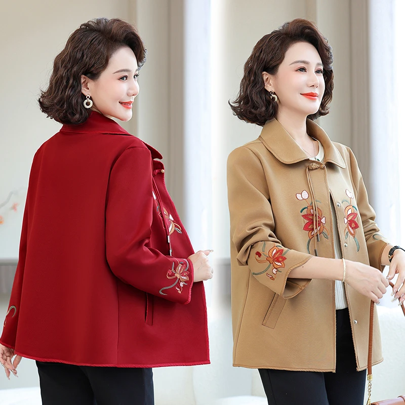 洋气妈妈春装外套气质50-60岁短款风衣时尚中老年女装春秋上衣服