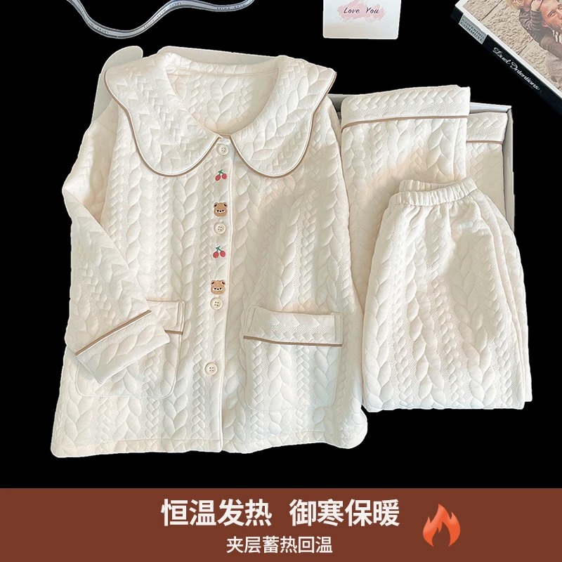 秋冬季新款儿童睡衣空气棉长袖女童开衫夹层6-12岁女孩洋气家居服