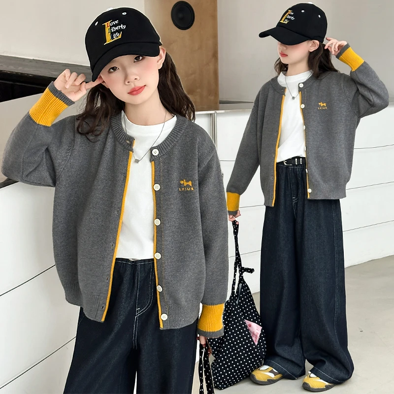 女童毛衣套装2025新款中大童6-12秋季时髦针织衫休闲牛仔裤两件套