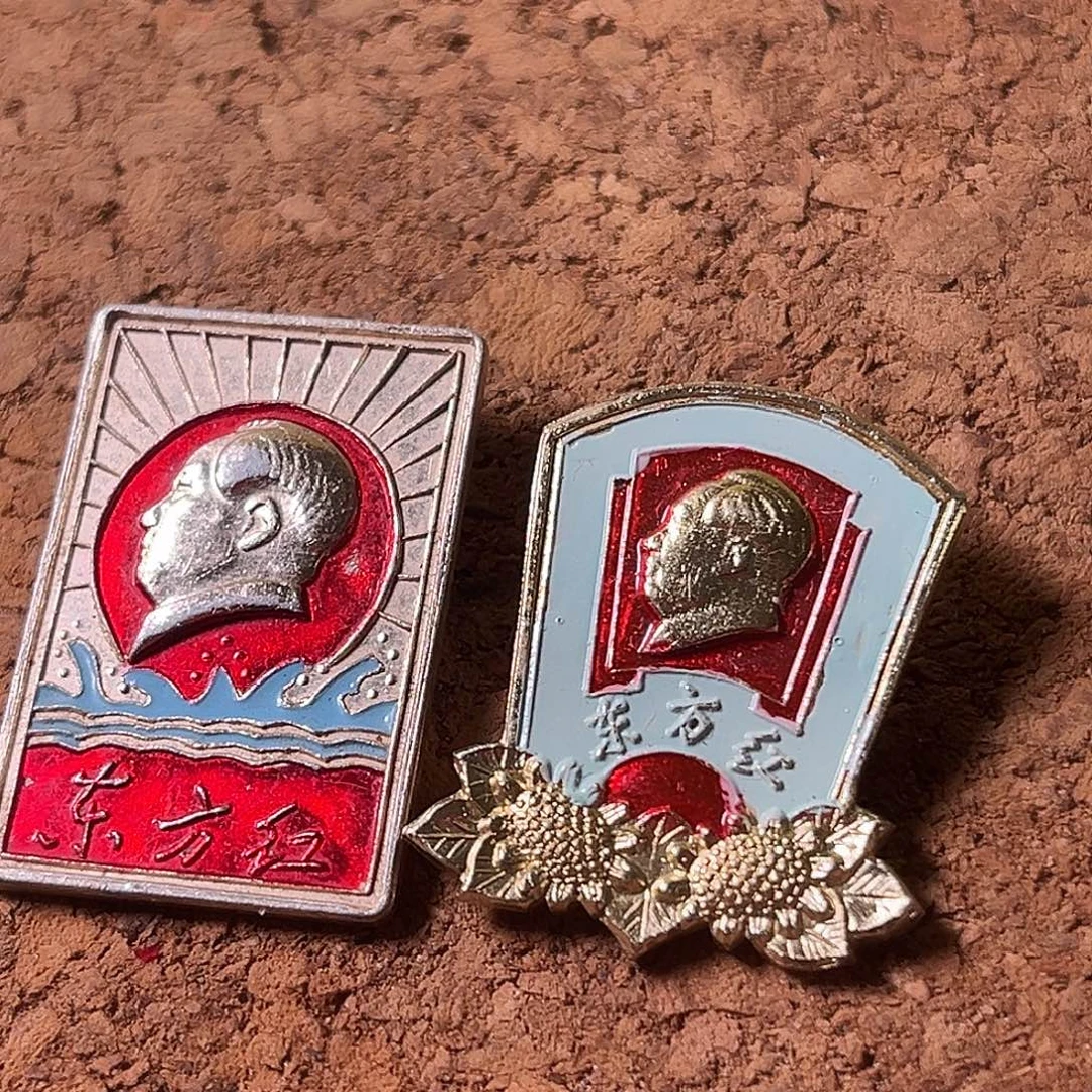 深***海两枚铝制徽章闪拍