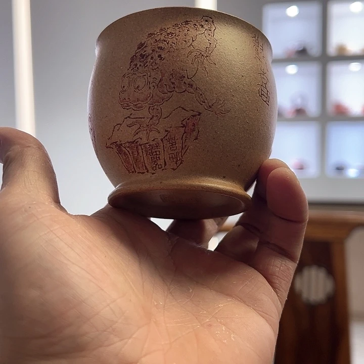 茶壶紫砂半手刻绘紫砂杯
