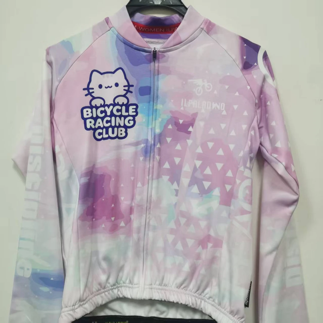 SQ 2529【 淡粉小猫抓绒长袖男士女士】ILPALADINO骑行服长袖春秋冬