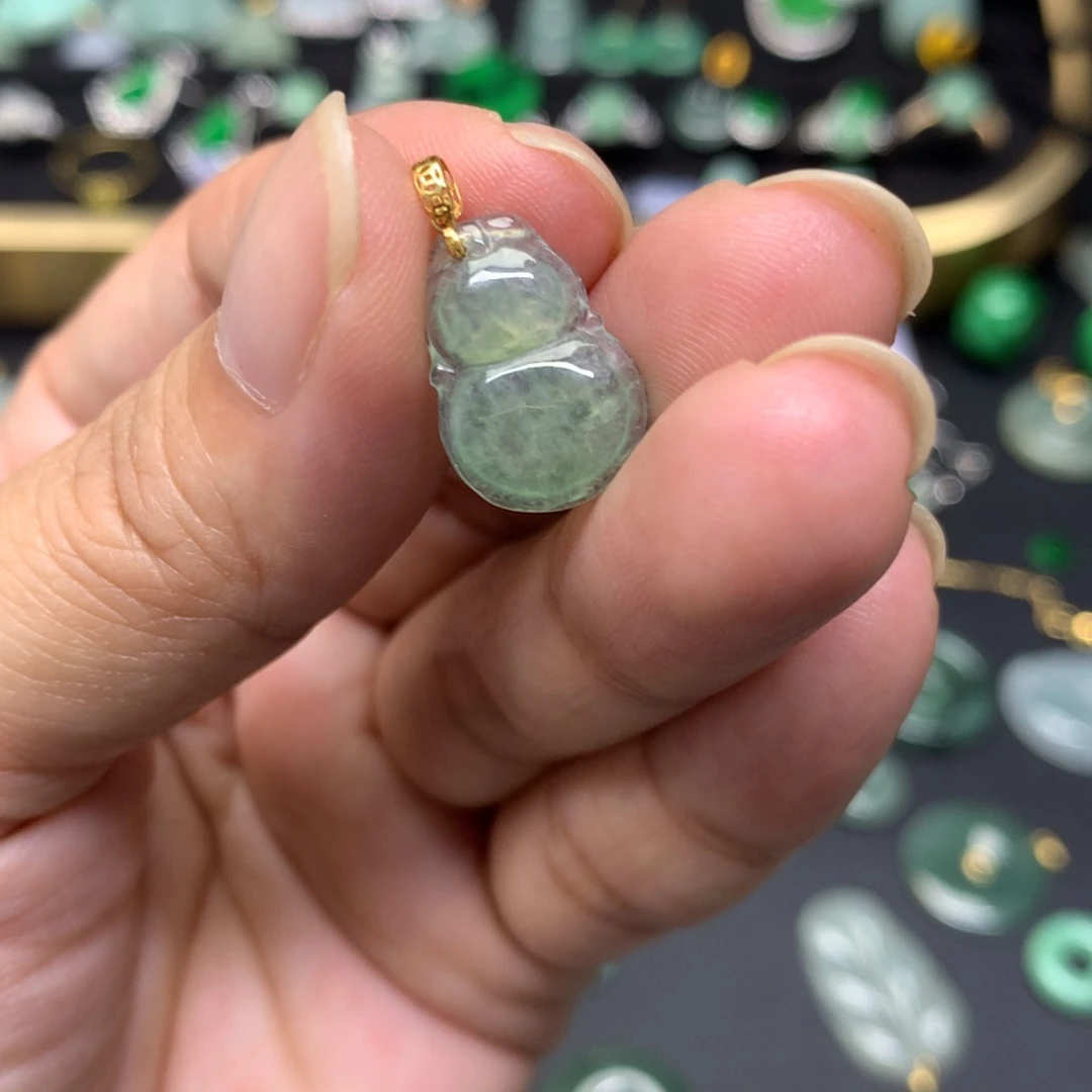 吊坠(不含链)18K金镶嵌翡翠有纹裂