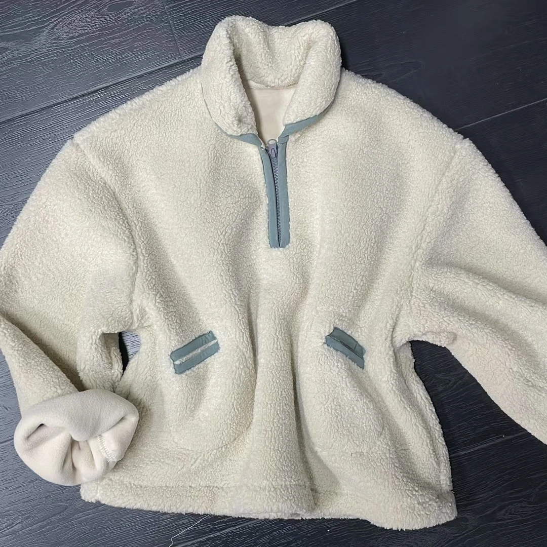 【 雨•美 推荐 】8176杏色半拉链翻领毛毛上衣