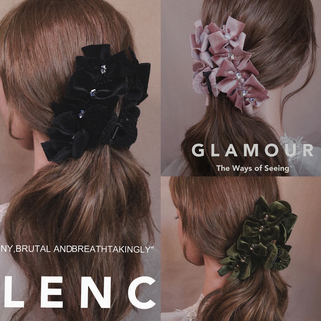 秋冬新款丝绒蝴蝶结抓夹女温柔气质半扎发鲨鱼夹子高档盘发抓头饰