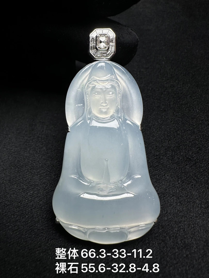 天然缅甸翡翠A货高冰玻璃种素衣观音完美