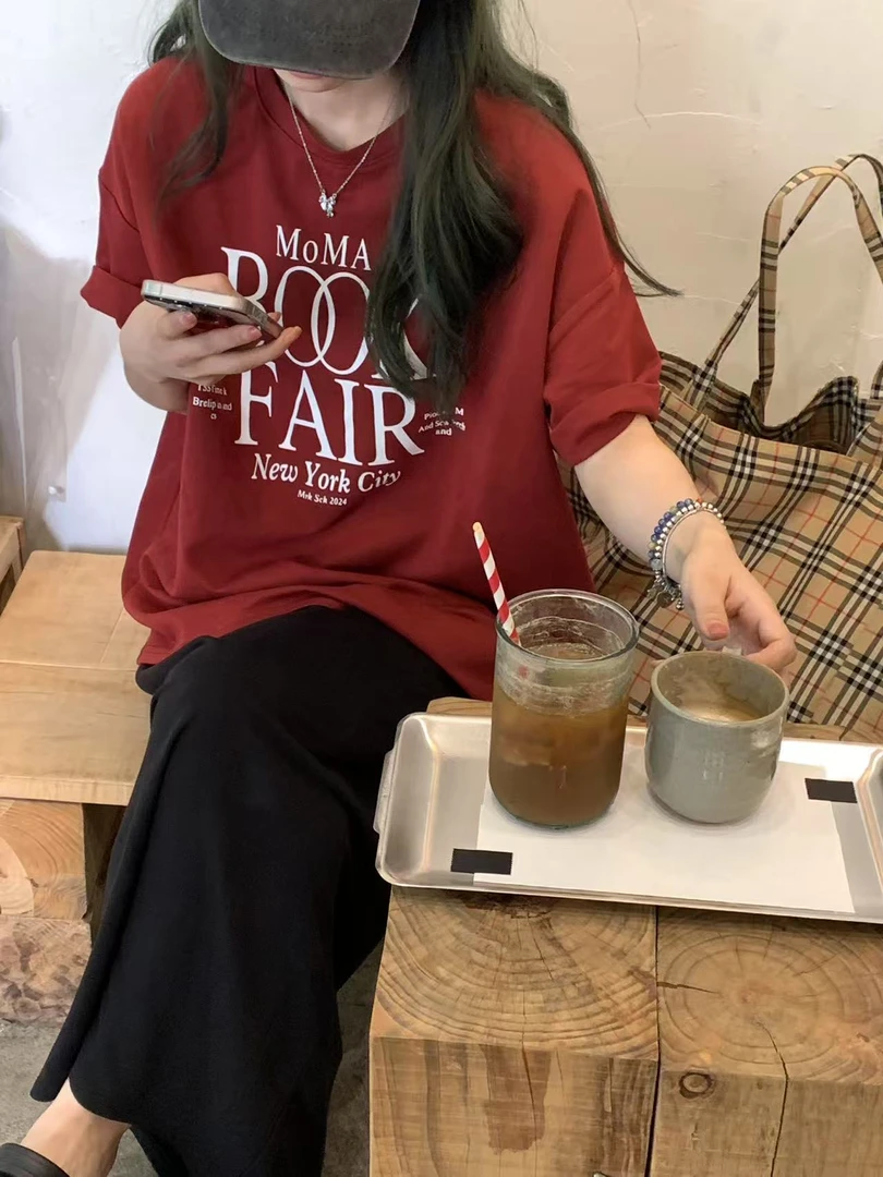 【青仓款】西岸落日 夏款显白慵懒感大版字母印花宽松短袖   61099