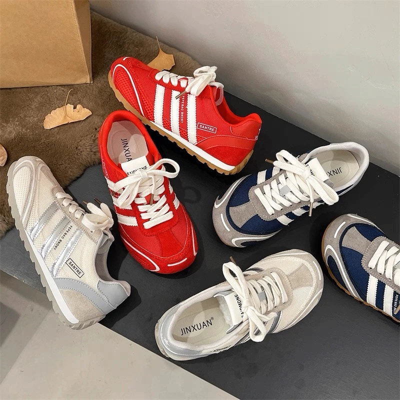 B10网面透气阿甘鞋女2025夏季新款轻便平底德训休闲系带运动鞋