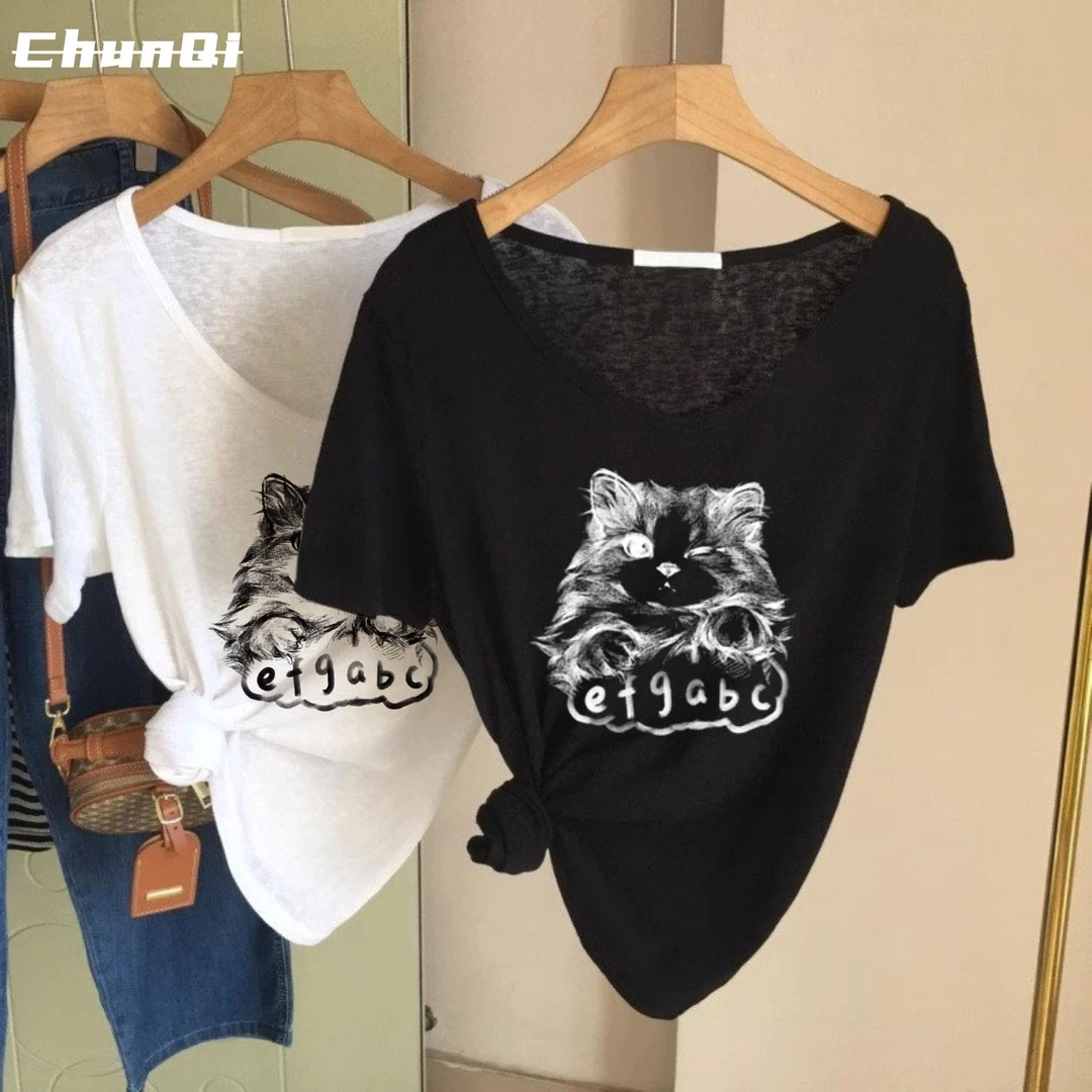 淳启特大码斤胖MM正肩U领短袖t恤女夏季宽松休闲显瘦上衣薄款潮流