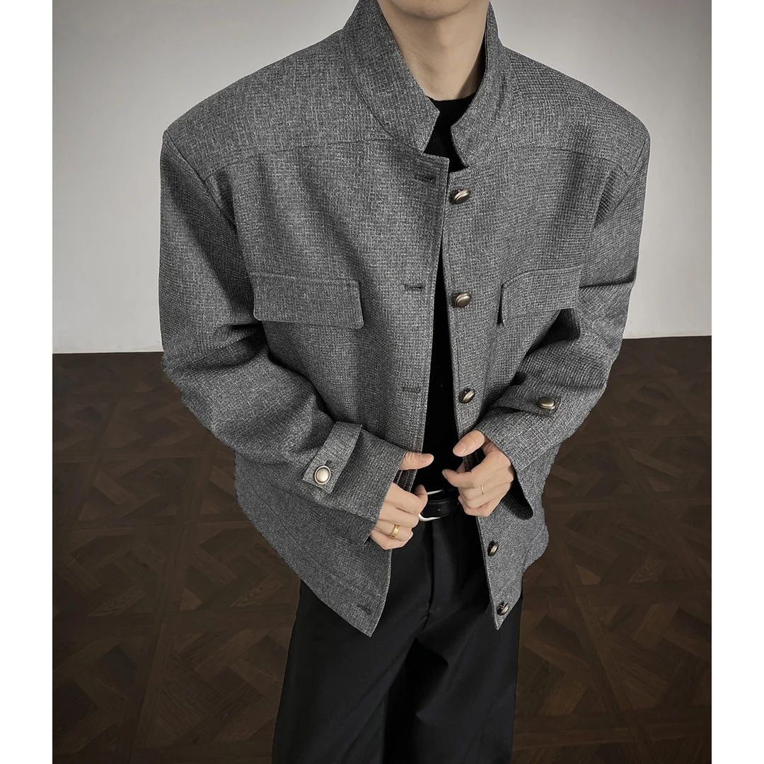 老钱风立领工装外套男秋冬季痞帅高级感穿搭cleanfit美式复古夹克