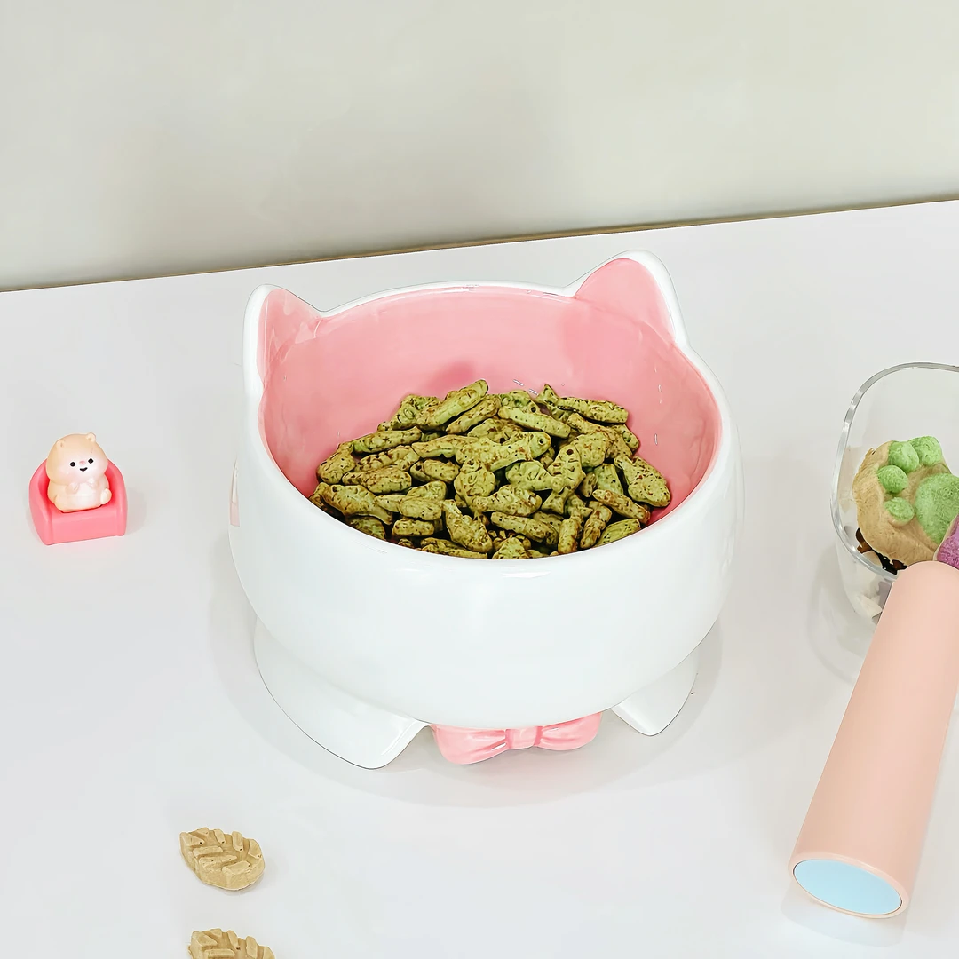 ININHOME可爱猫碗陶瓷小猫饭盆防打翻食盆饮水盆碗YF